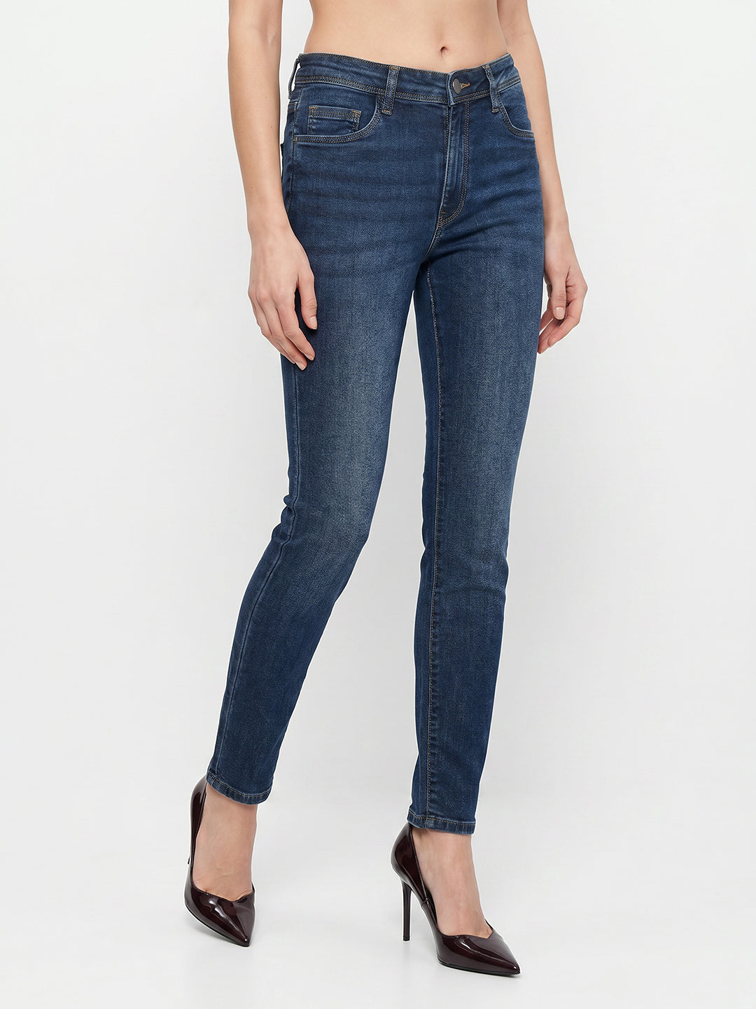 Women Blue Slim High-Rise Straight Fit Jeans