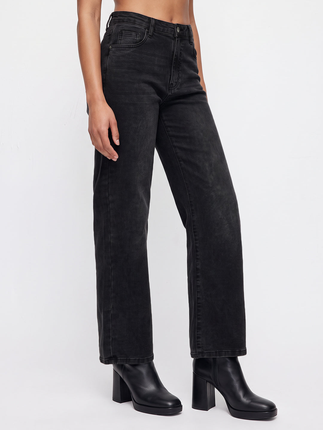 Charcoal High-Rise Straight Fit Jeans