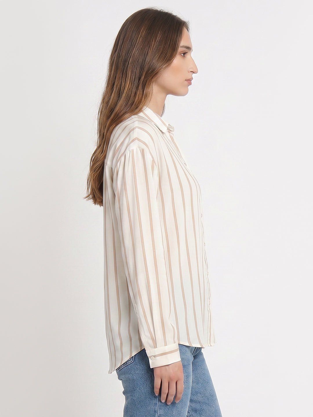 Women White/Beige Striped Shirt
