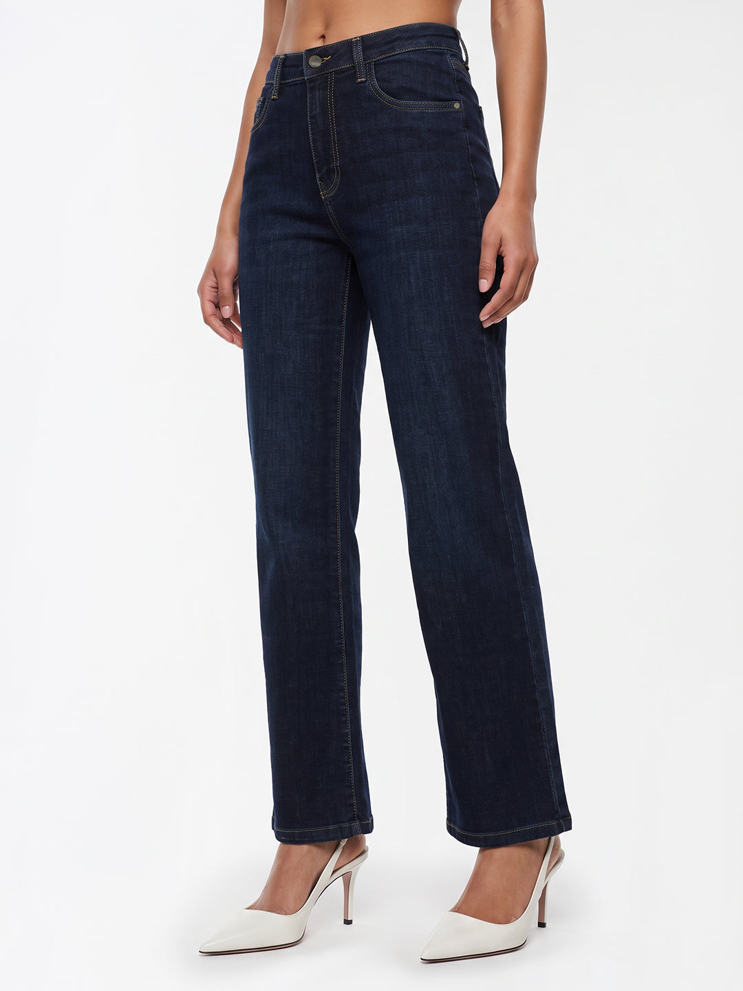 Dark Blue High-Rise Straight Fit Jeans