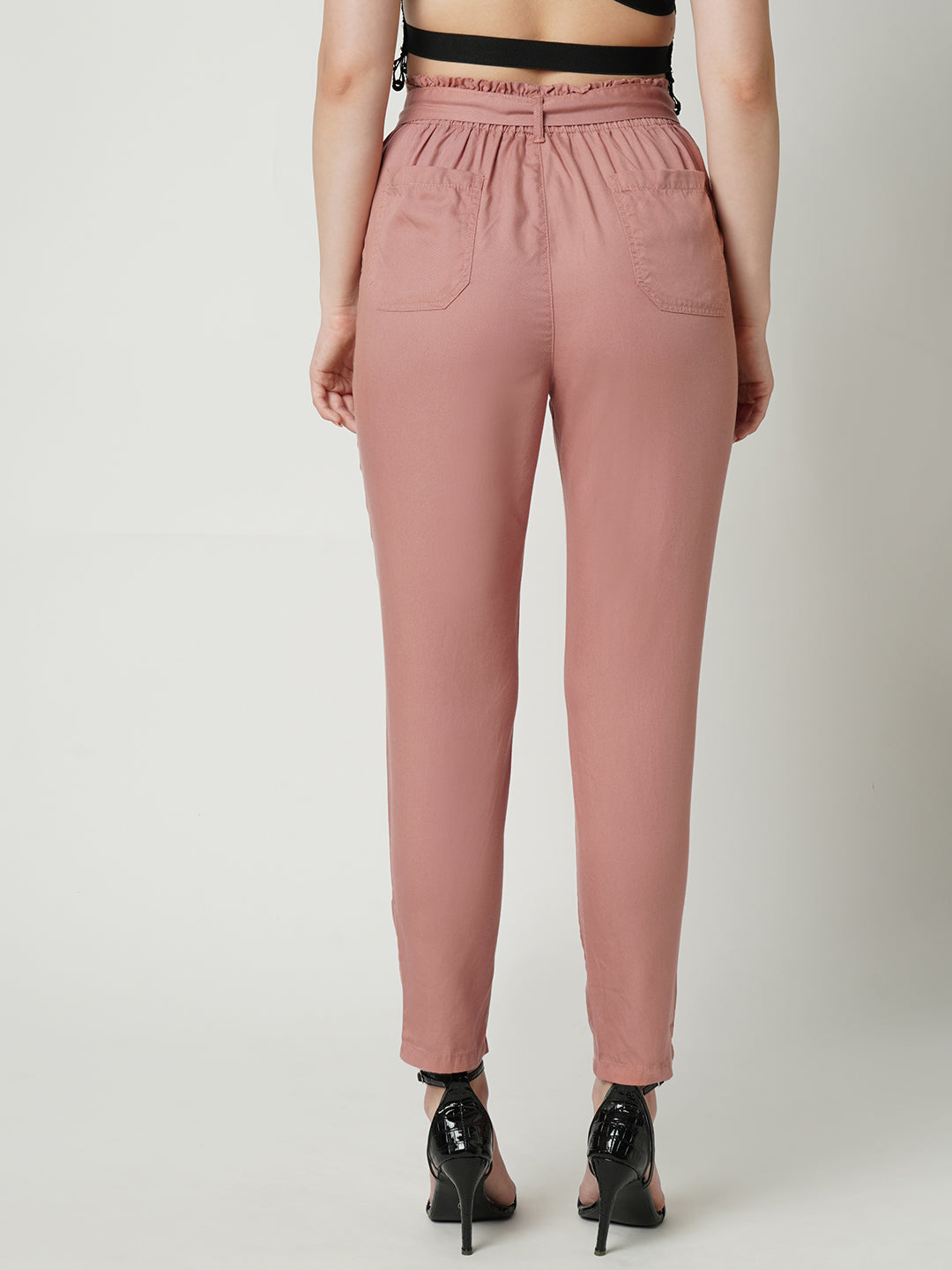 Women High-Rise Comfort Fit Paper Bag Pants
