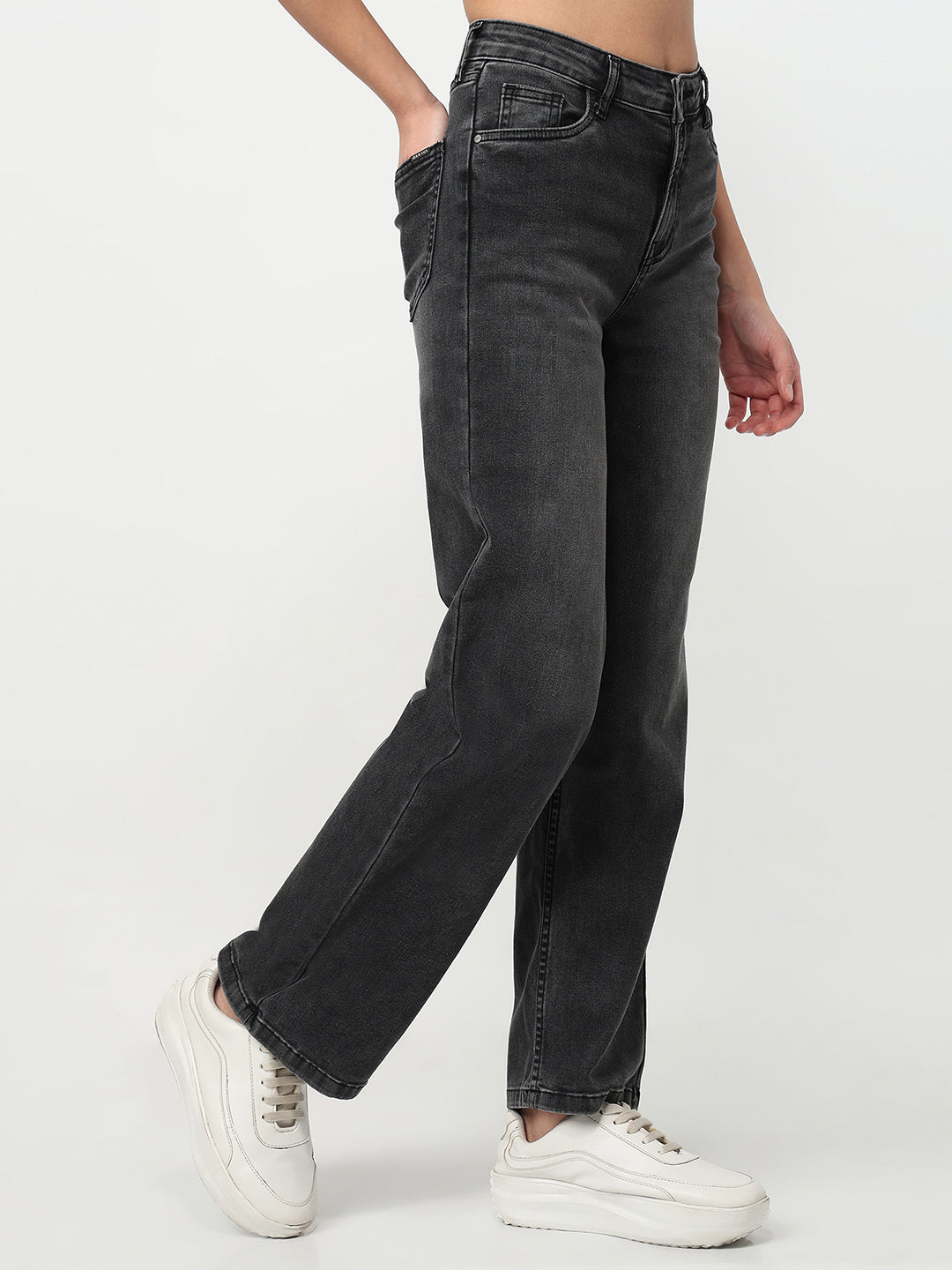 Women Charcoal High-Rise Baggy Jeans