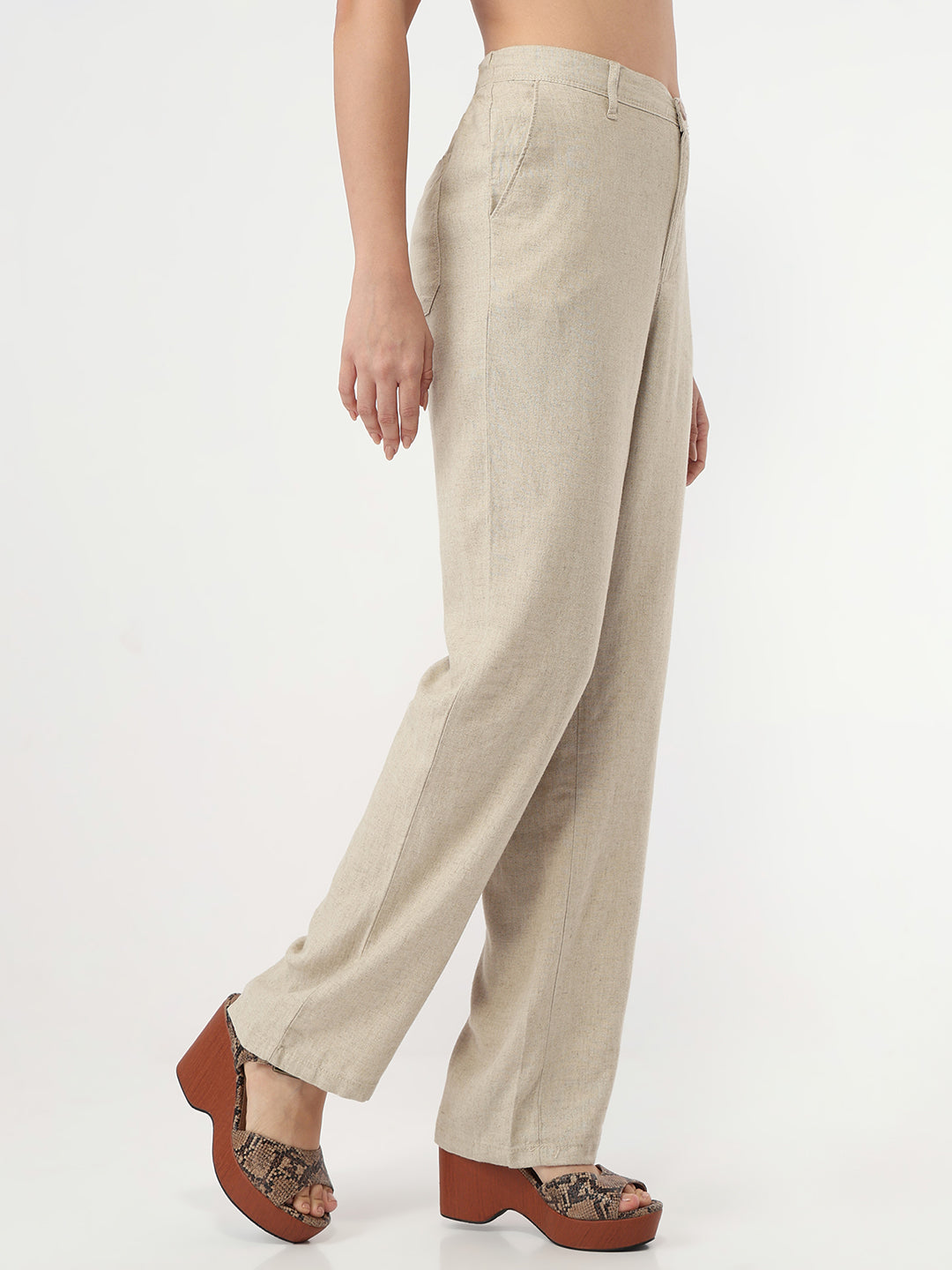 Women Dark Natural Loose Straight Korean Pants