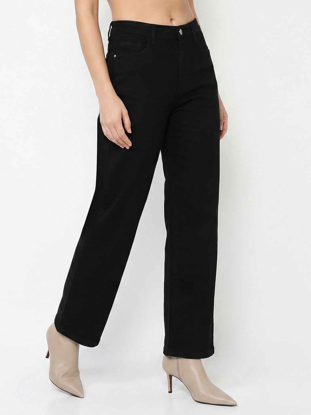 Women Black High-Rise Straight Fit Jeans