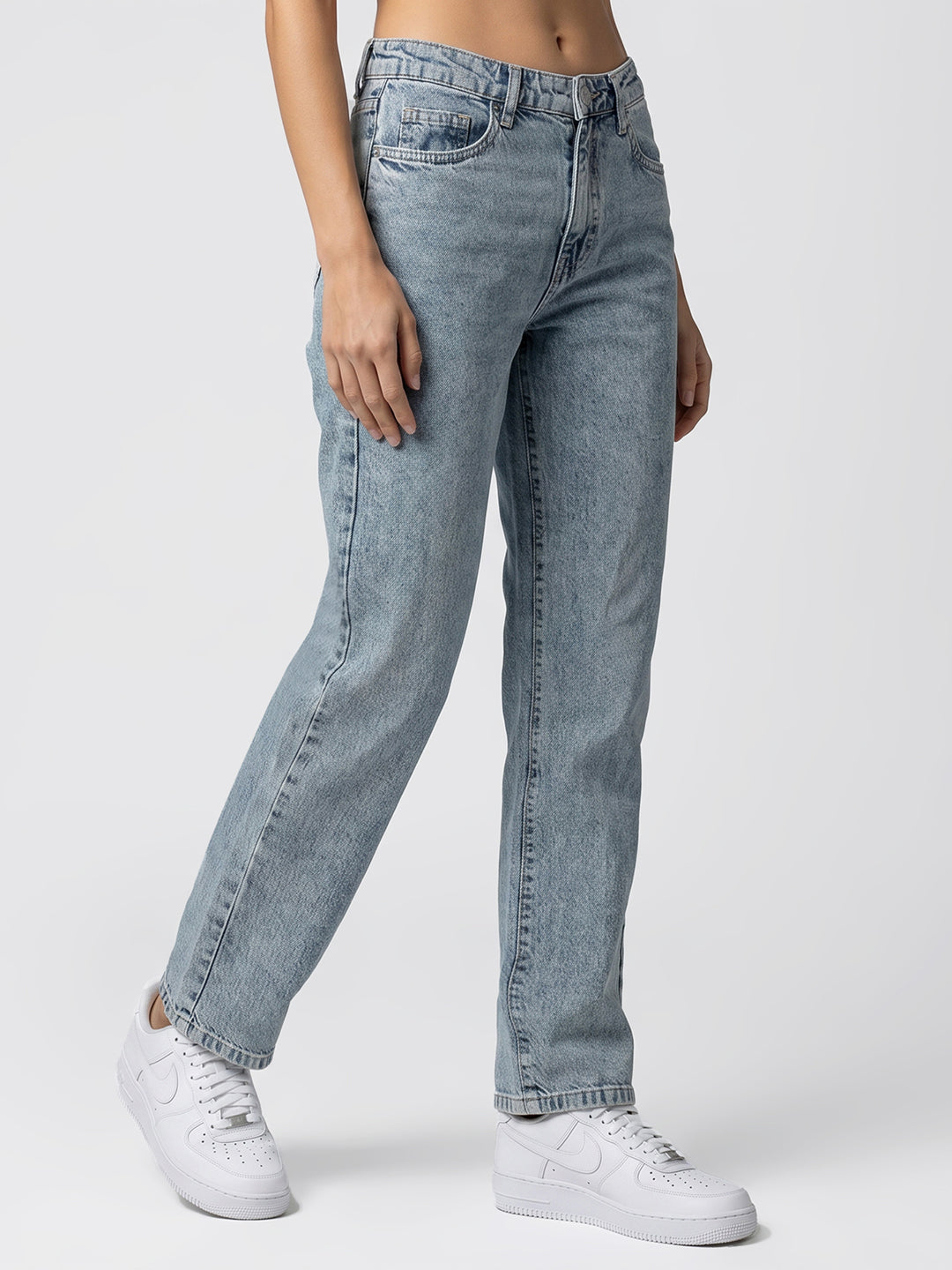 Women Light Blue High-Rise Straight Fit Jeans