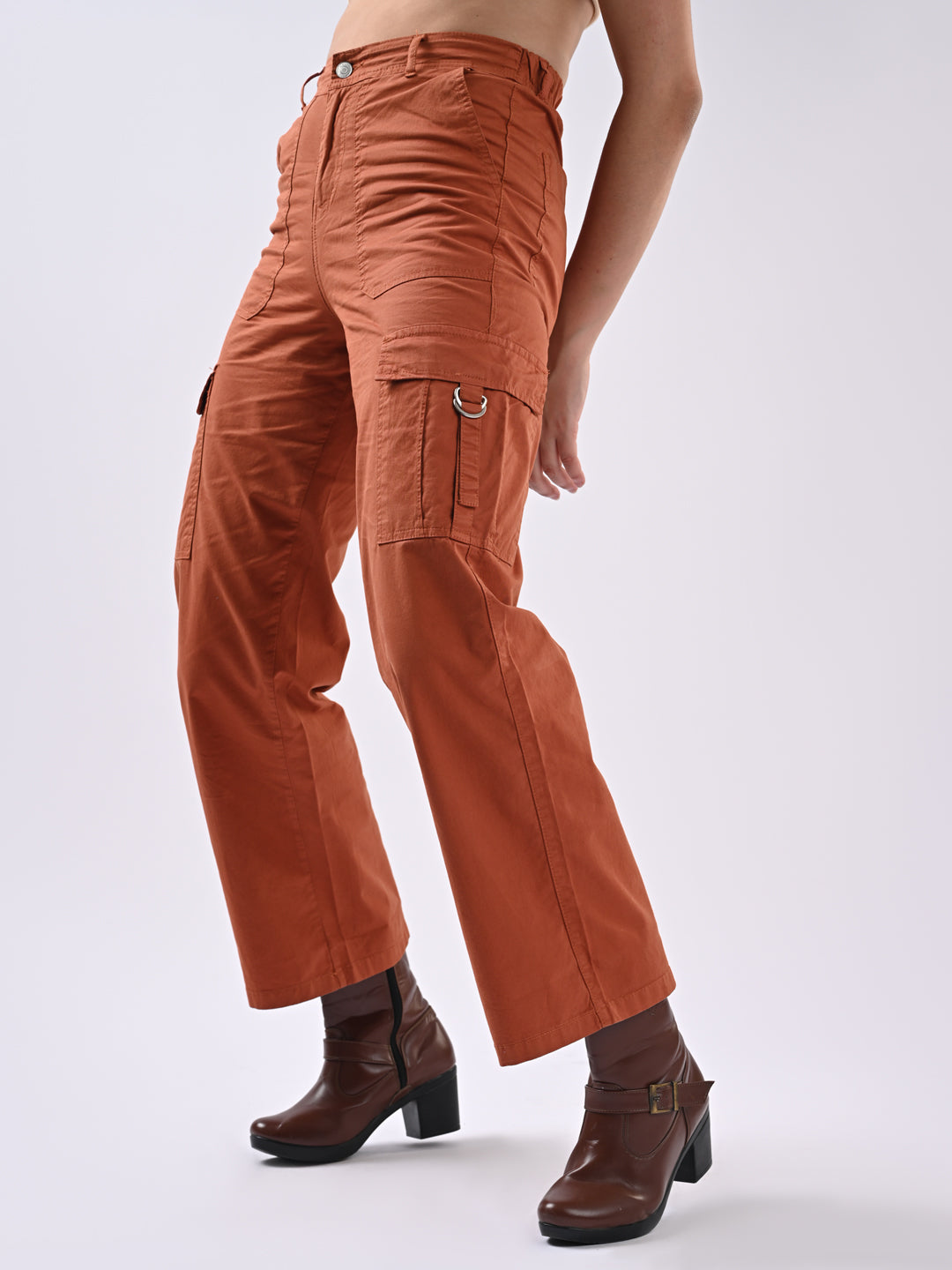 Women Maple Orange Mid-Rise Cargo