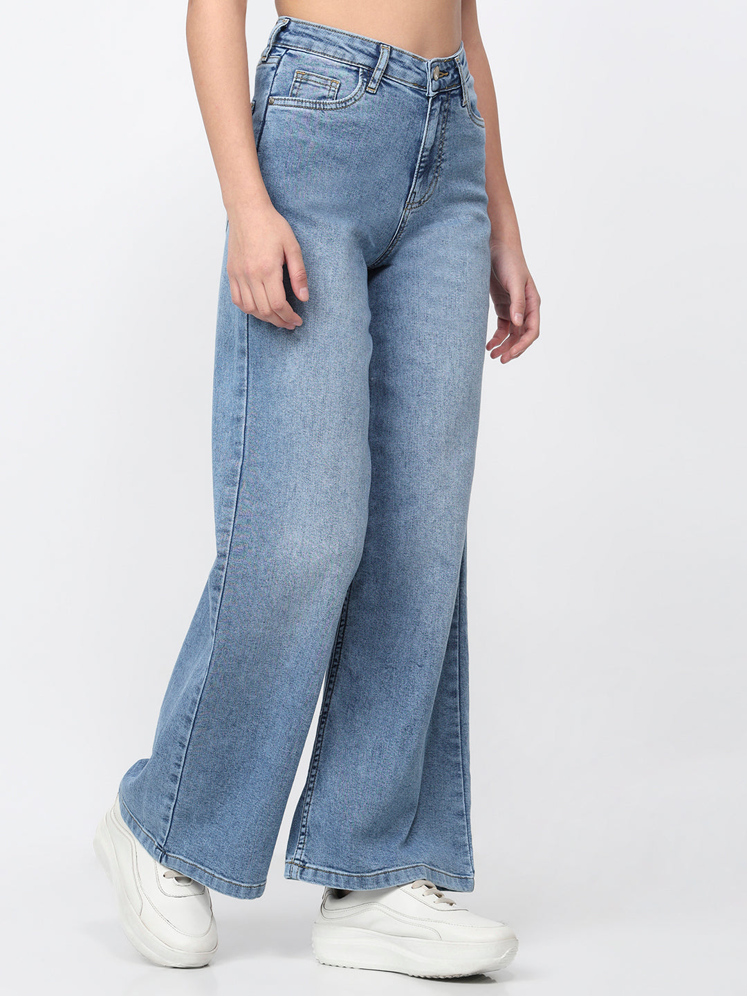 Women Blue High-Rise Super Wide Leg Jeans