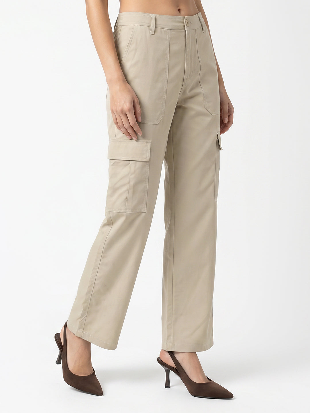 Women Beige Mid-Rise Cargo