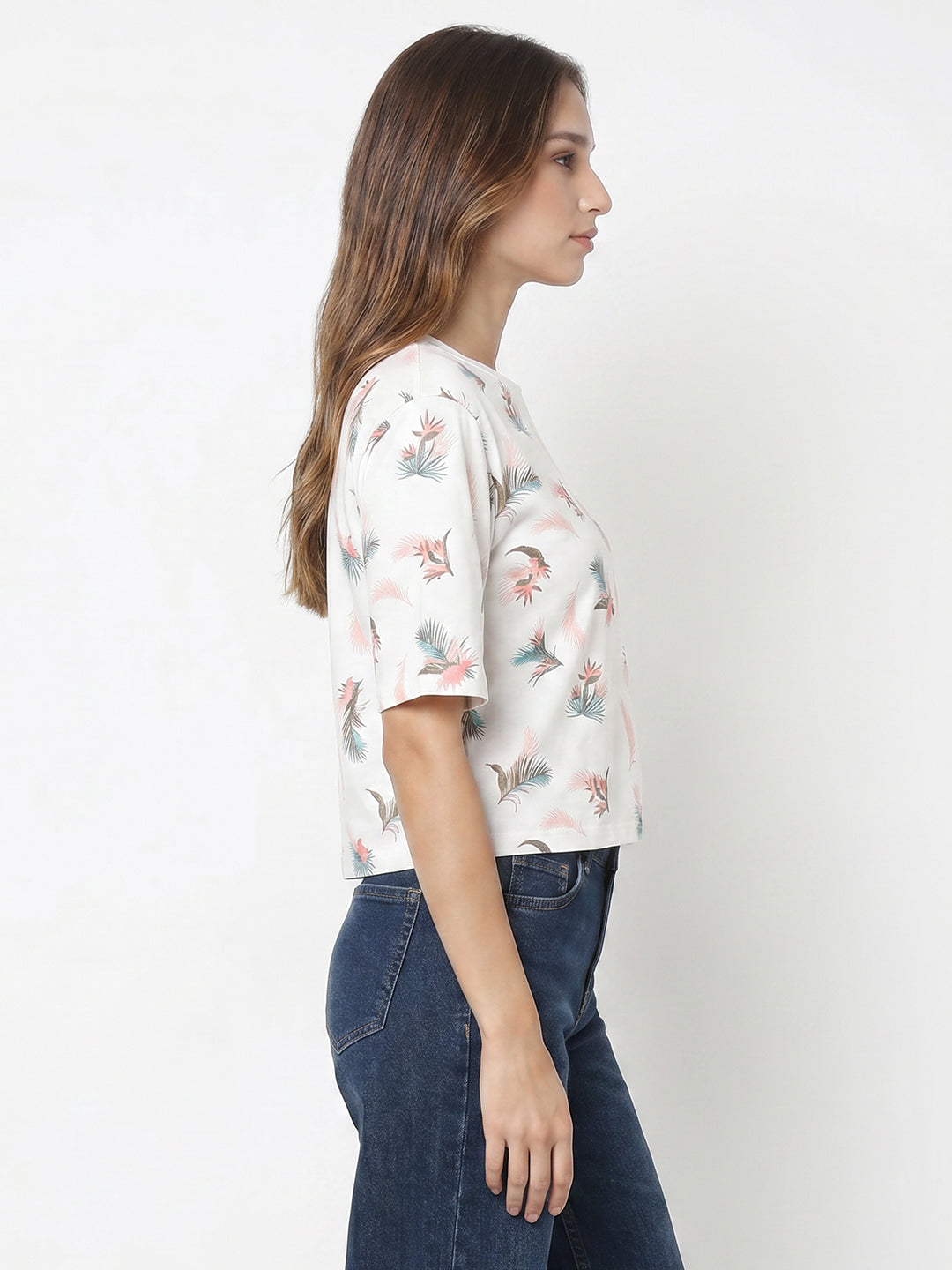 Women Floral Graphic Print Crop Tees