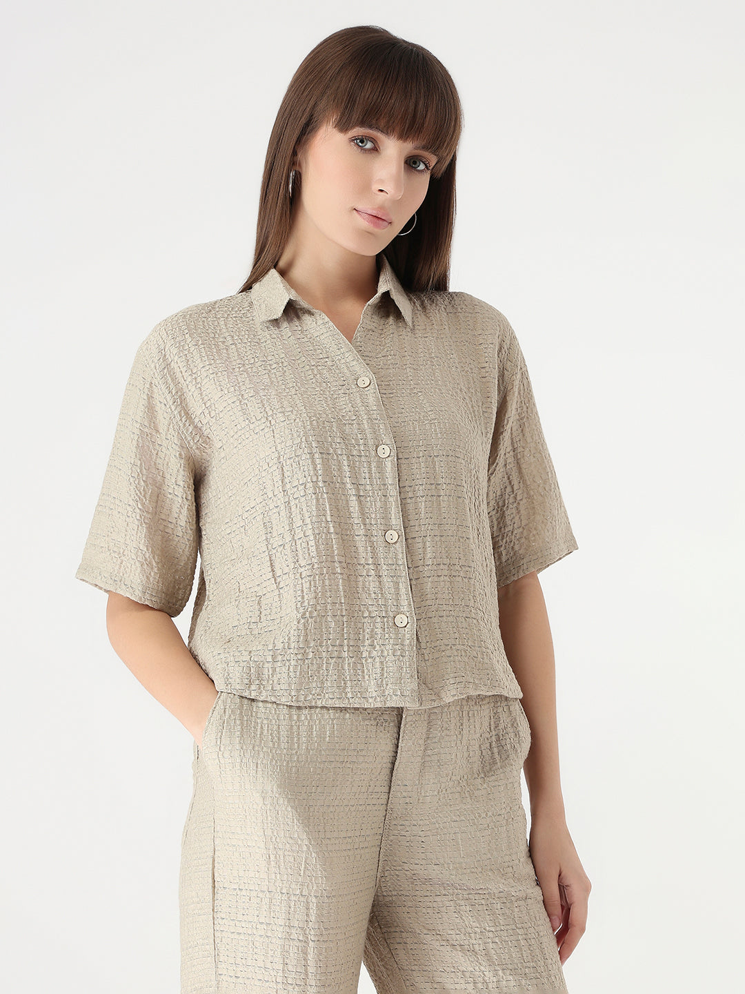 Women Pumice Stone Crop Shirt