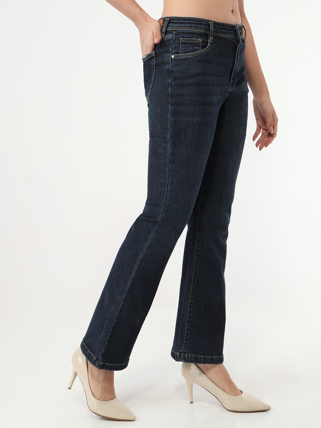 Women Dark Blue High-Rise Flare Jeans