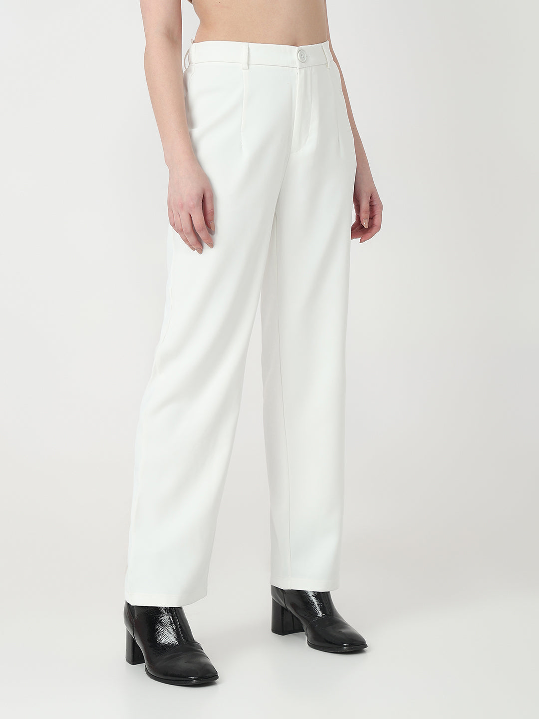 Women White High-Rise Straight Korean Pants