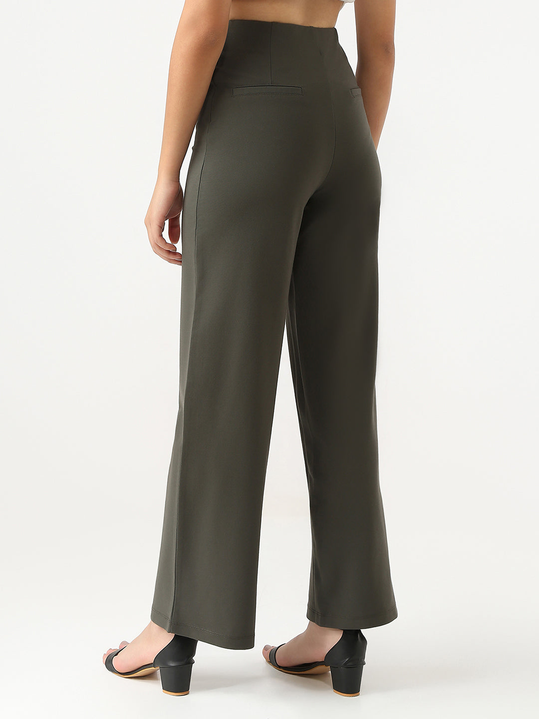 Women Smokey Olive Wide Leg Treggings
