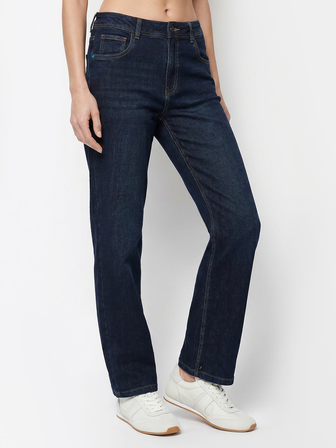 Women Dark Blue High-Rise Wide Leg Jeans