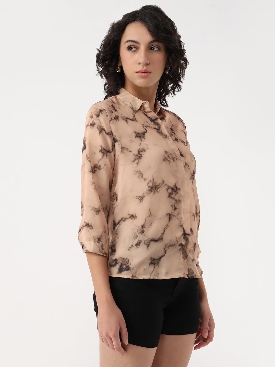 Women Marble Print Slim Shirt