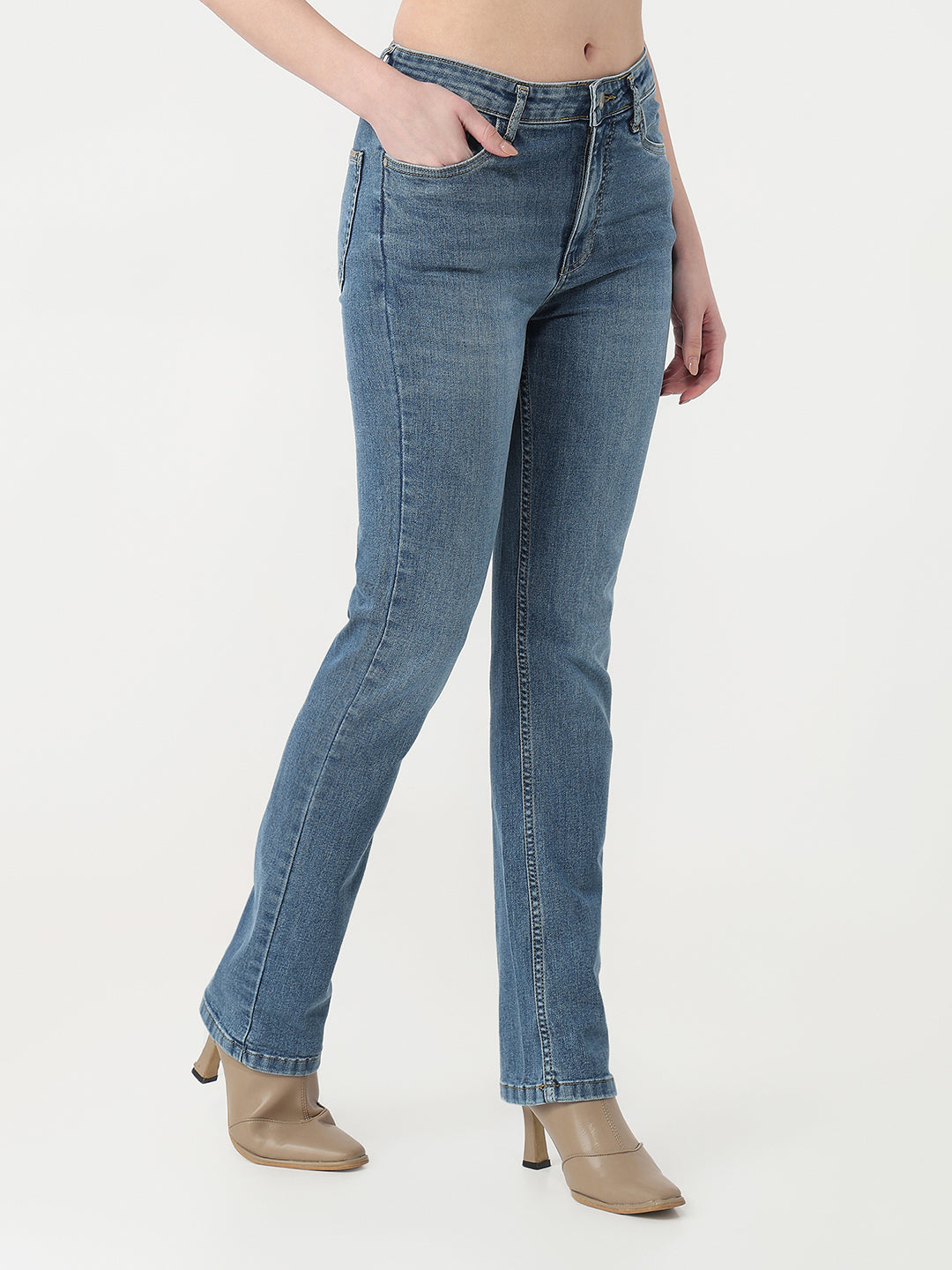 Women Blue High-Rise Slim Straight Jeans