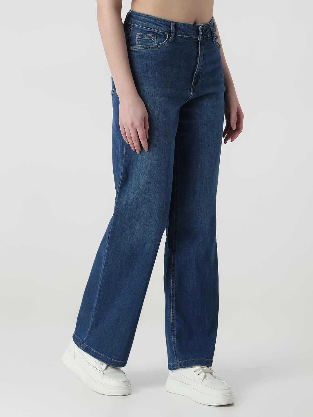 Women Dark Blue High-Rise Wide Leg Jeans