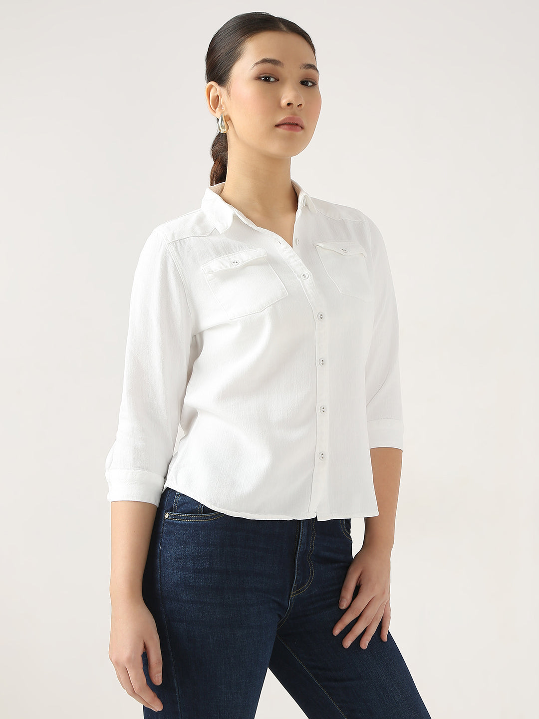 Women Slim Fit Solid Shirts