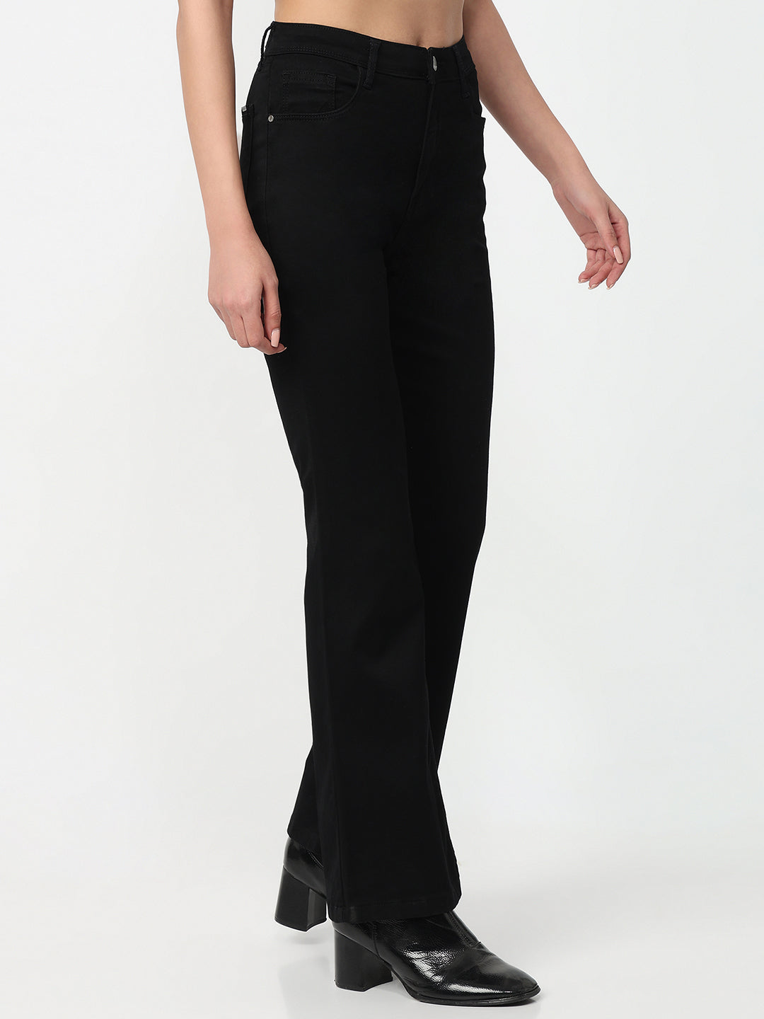 Women Black High-Rise Mini Flare Jeans