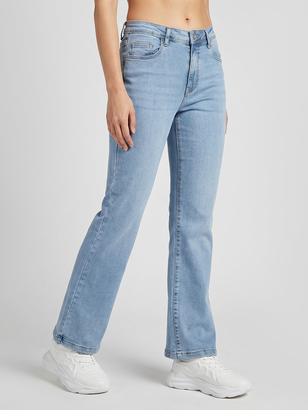 Women Light Blue High-Rise Crop Flare Jeans