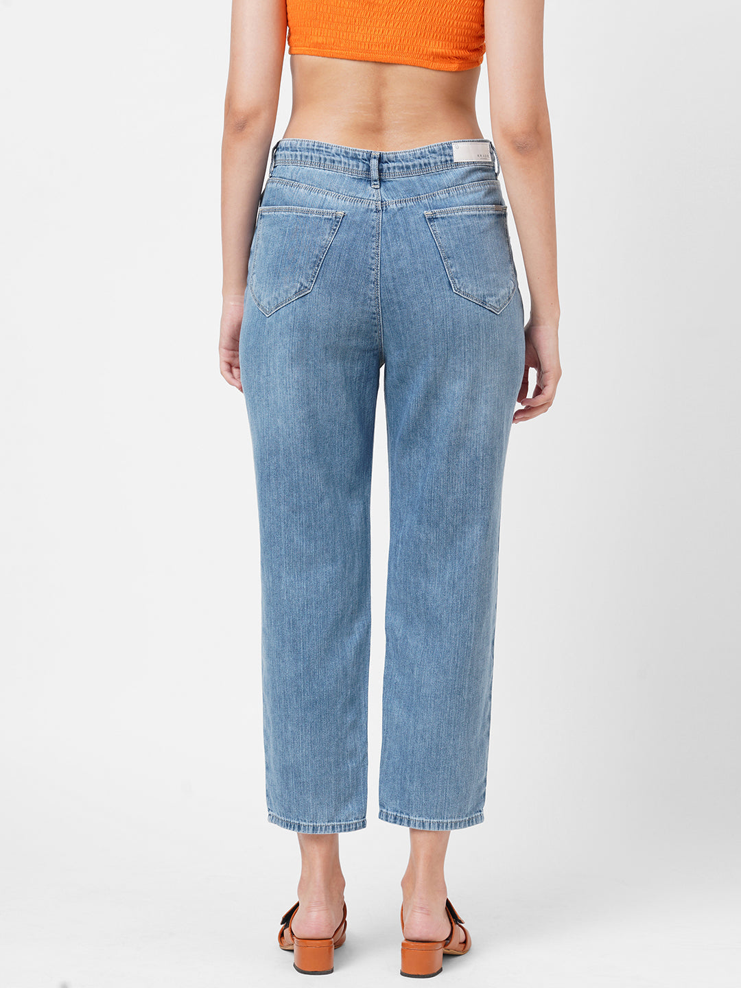 Women Light Blue High-Rise Mom Fit Jeans