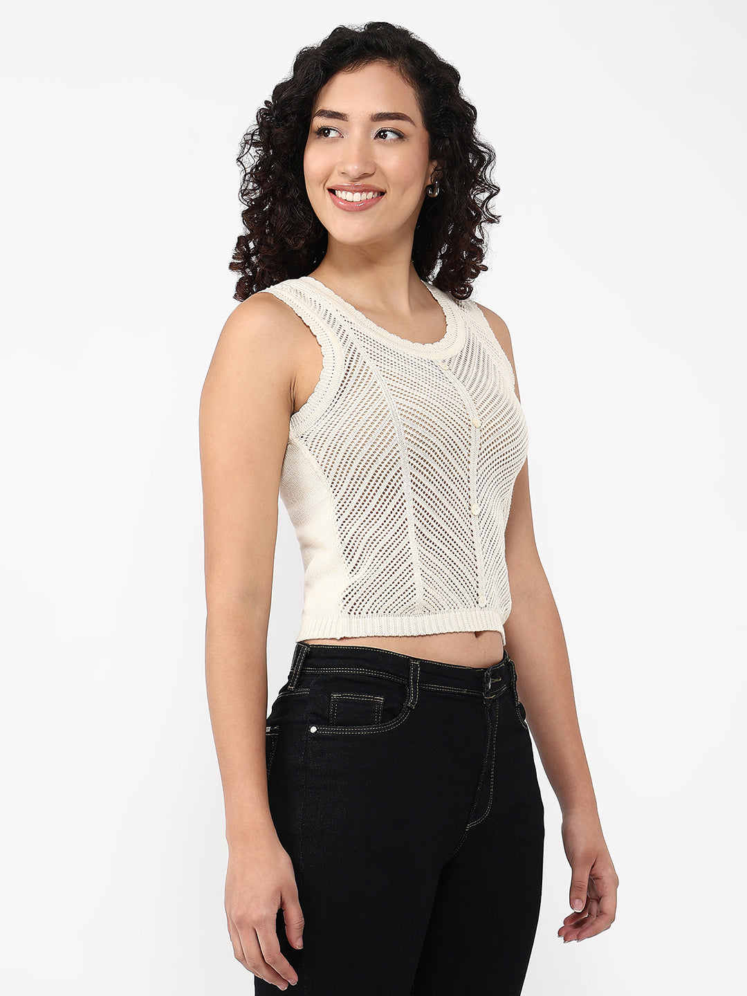 Women Ivory Slim Fit Tank Top