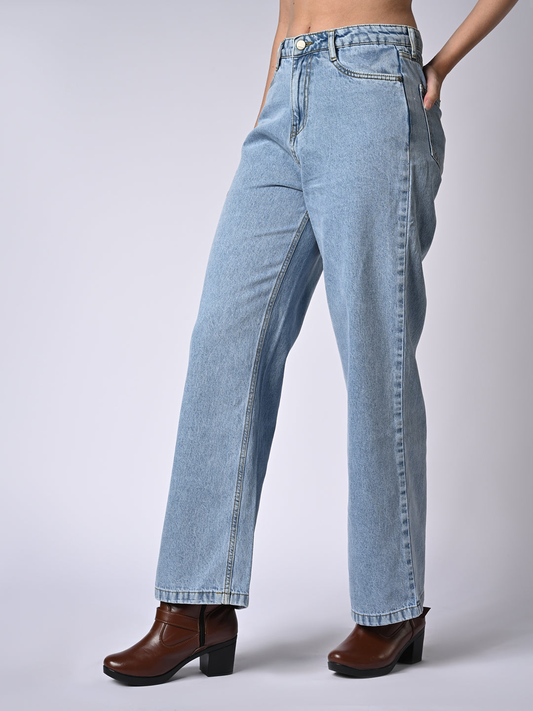 Women Light Blue High-Rise Wide Leg Jeans