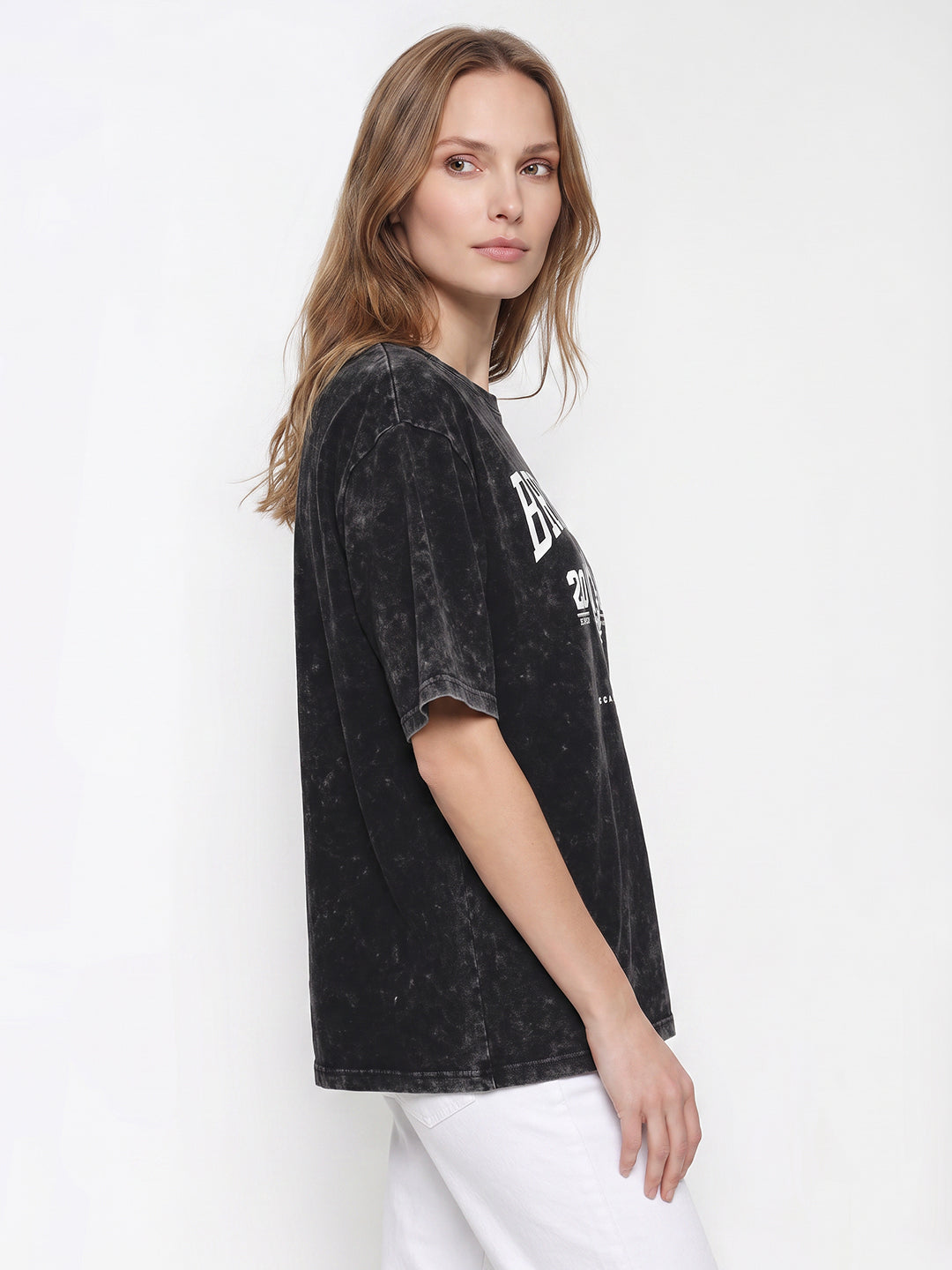 Women Black Cold Wash Oversized T-Shirt