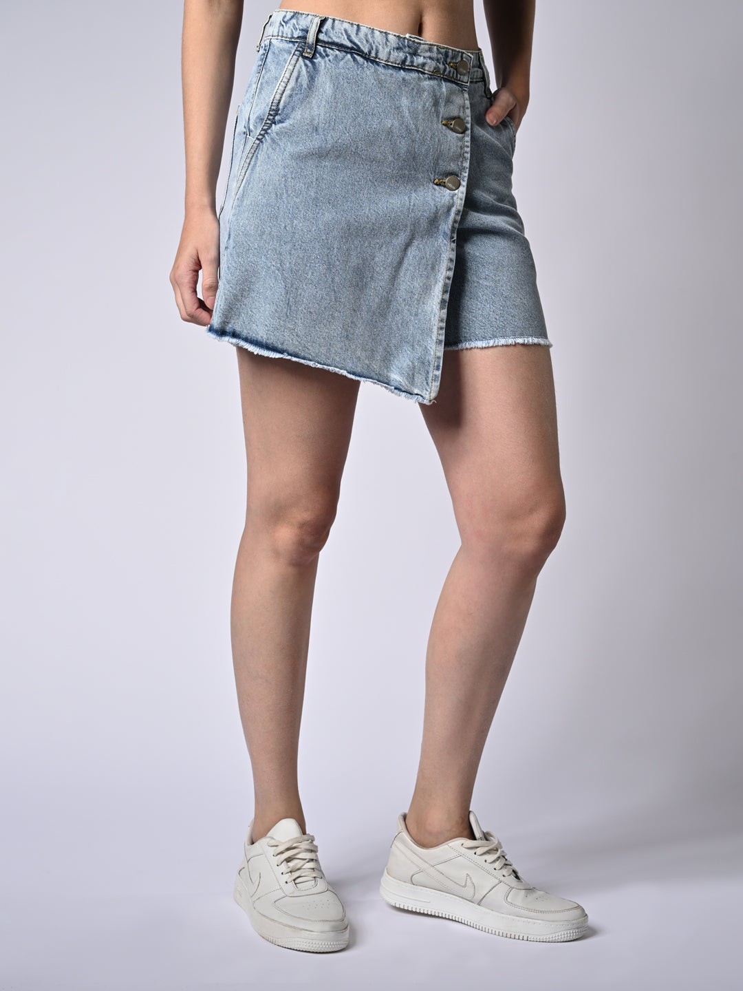 Women Light Blue High-Rise Skorts