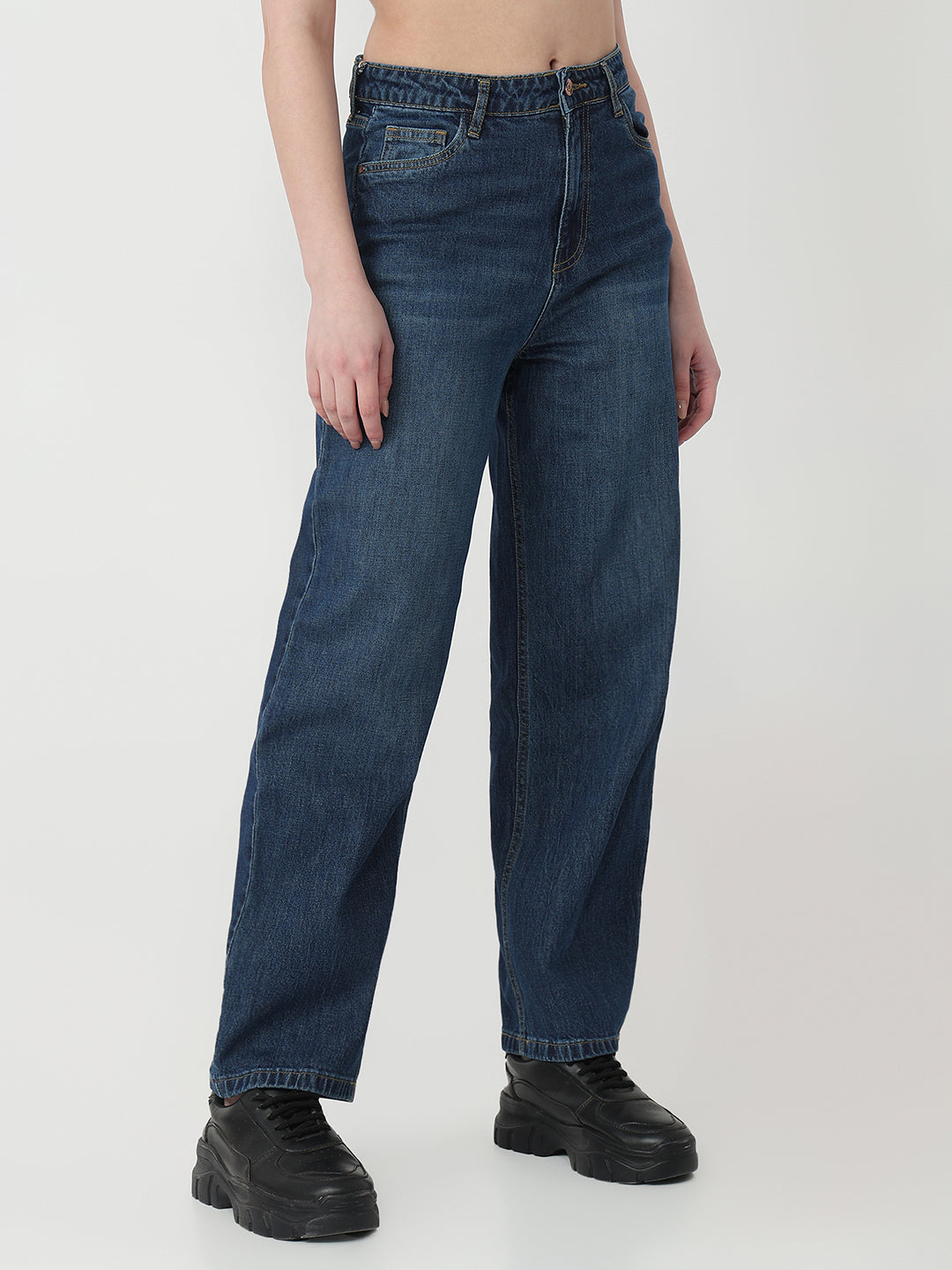 Women Blue High-Rise Barrel Jeans