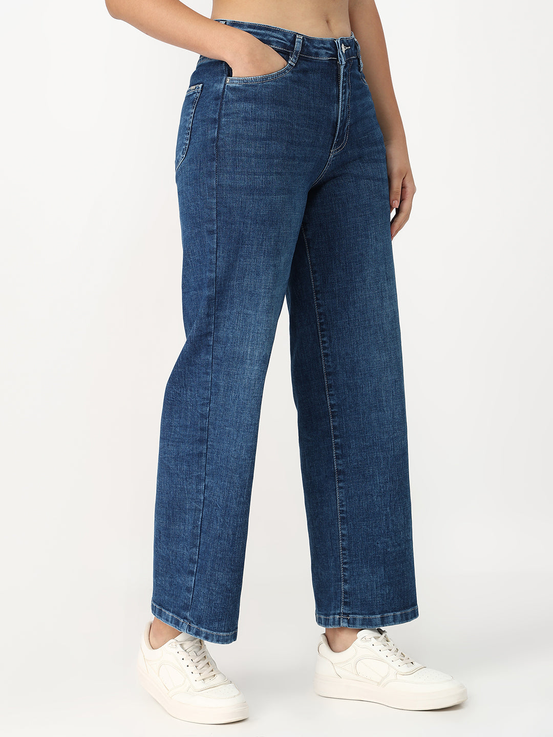 Women Light Blue High-Rise Wide Leg Jeans