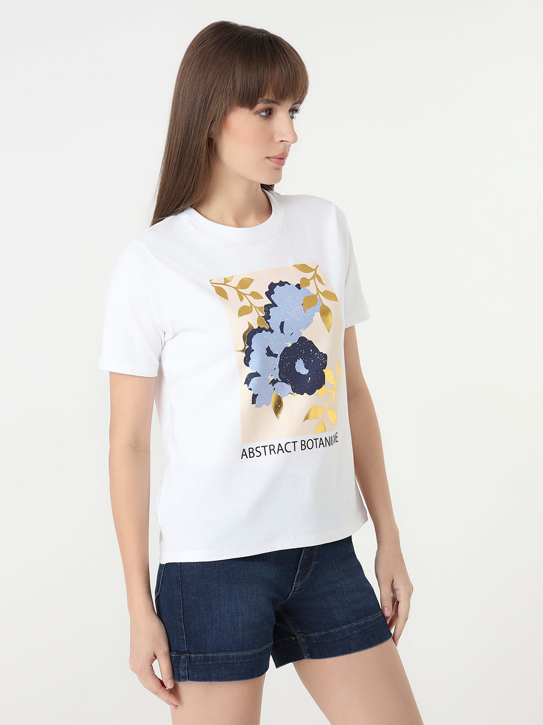 Women White Slim Fit Graphic T-Shirt