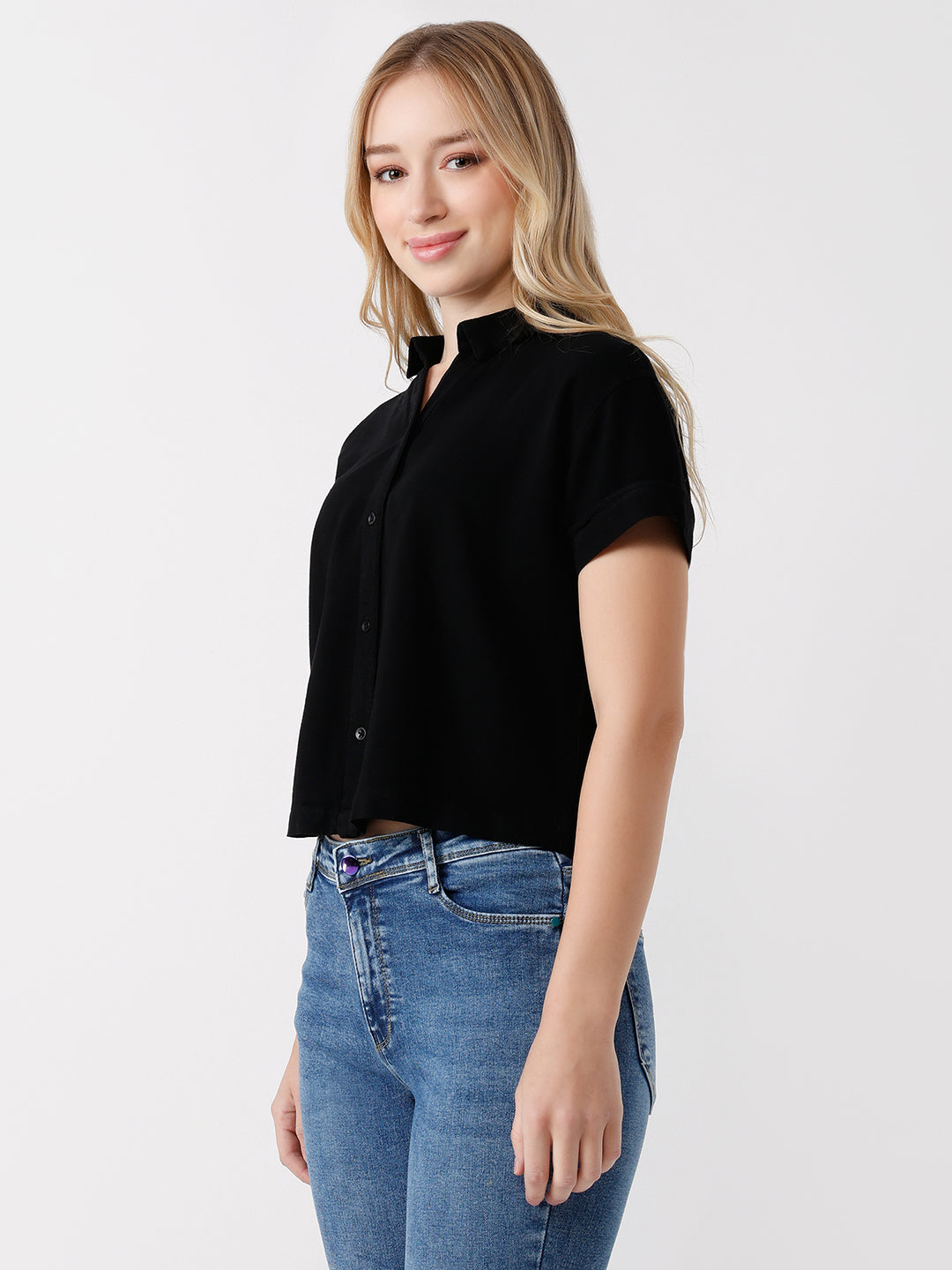 Women Black Crop Shirt