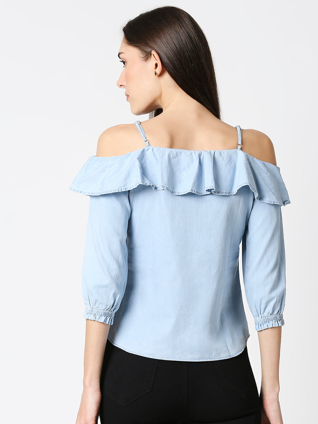 Women Light Blue Off Shoulder Top