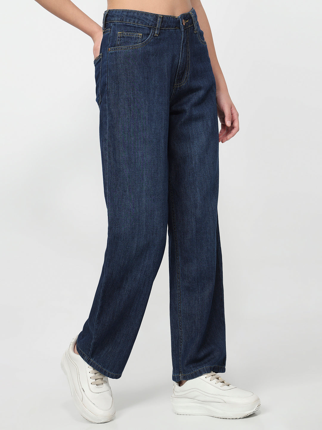 Women Blue High-Rise Barrel Jeans