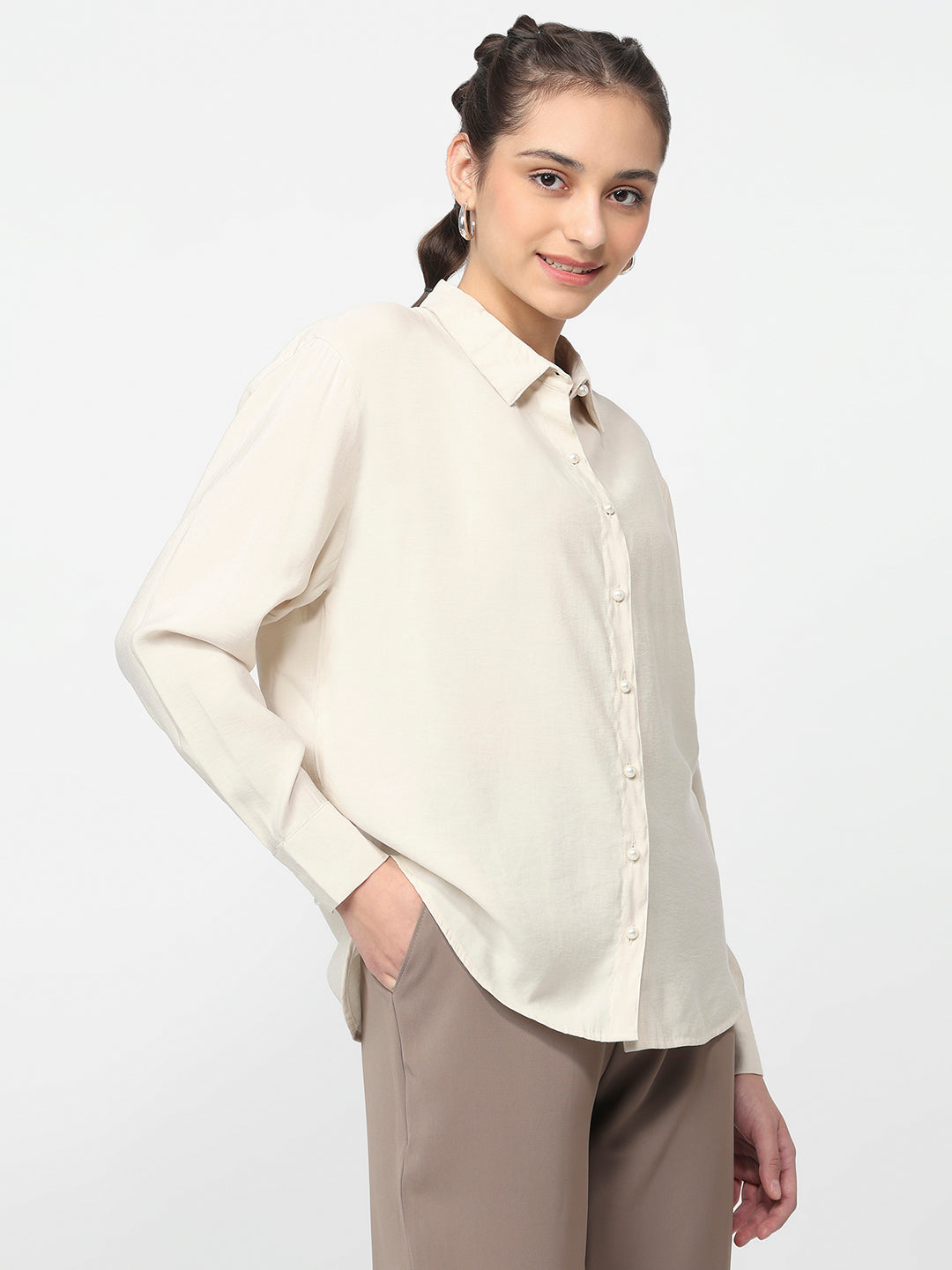 Women Coconut Cream Oversized Shirt