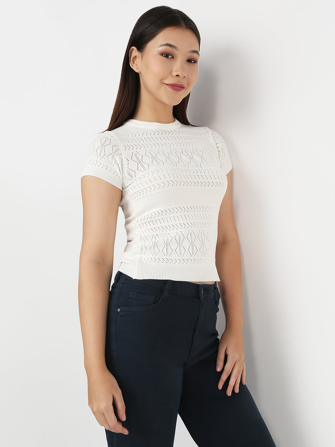 Women White Slim Flat Knit