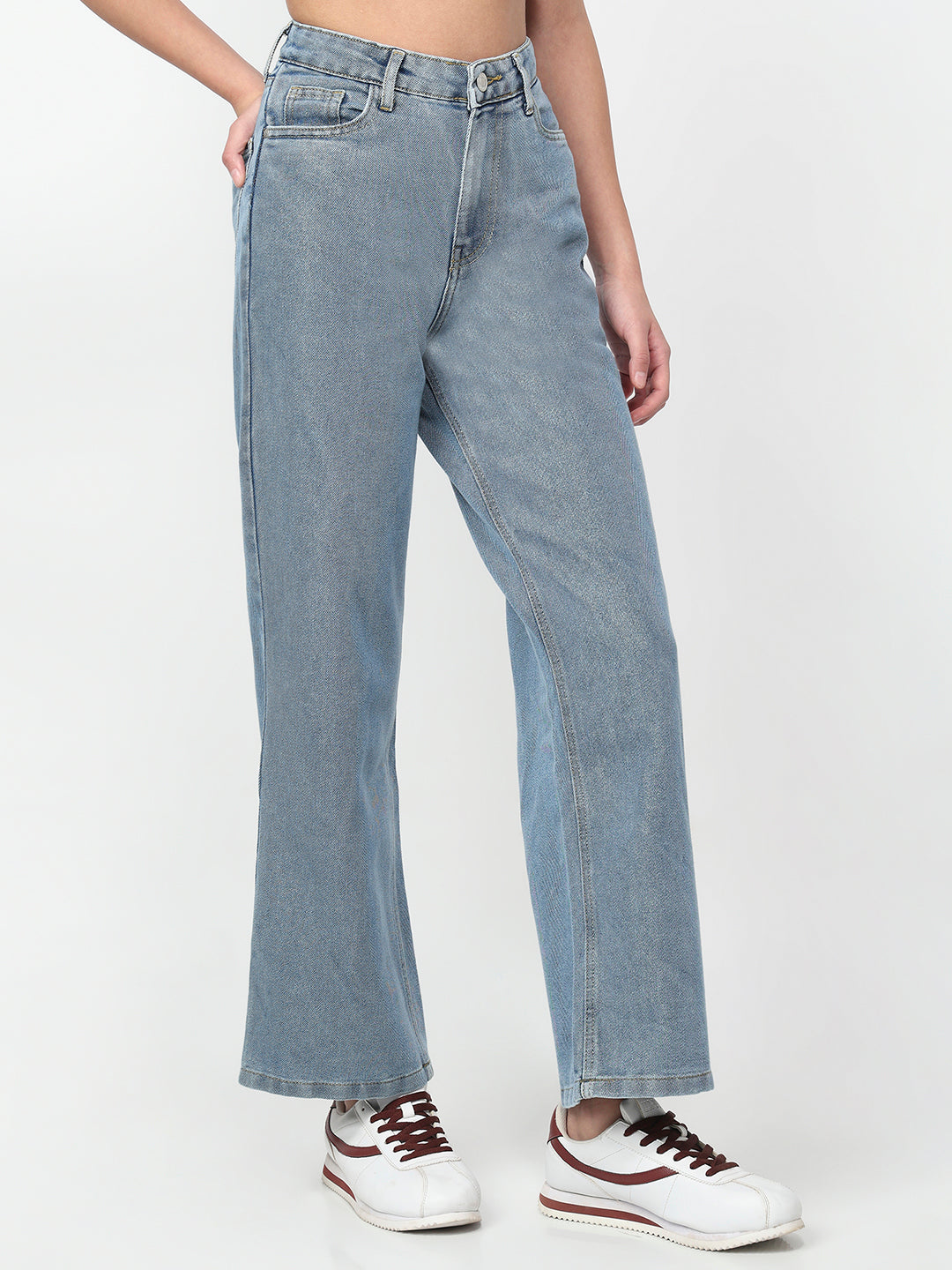 Women Light Blue High-Rise Wide Leg Shimmer Jeans