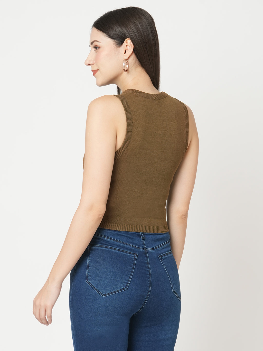 Women Sepia Slim Flat Knit Top