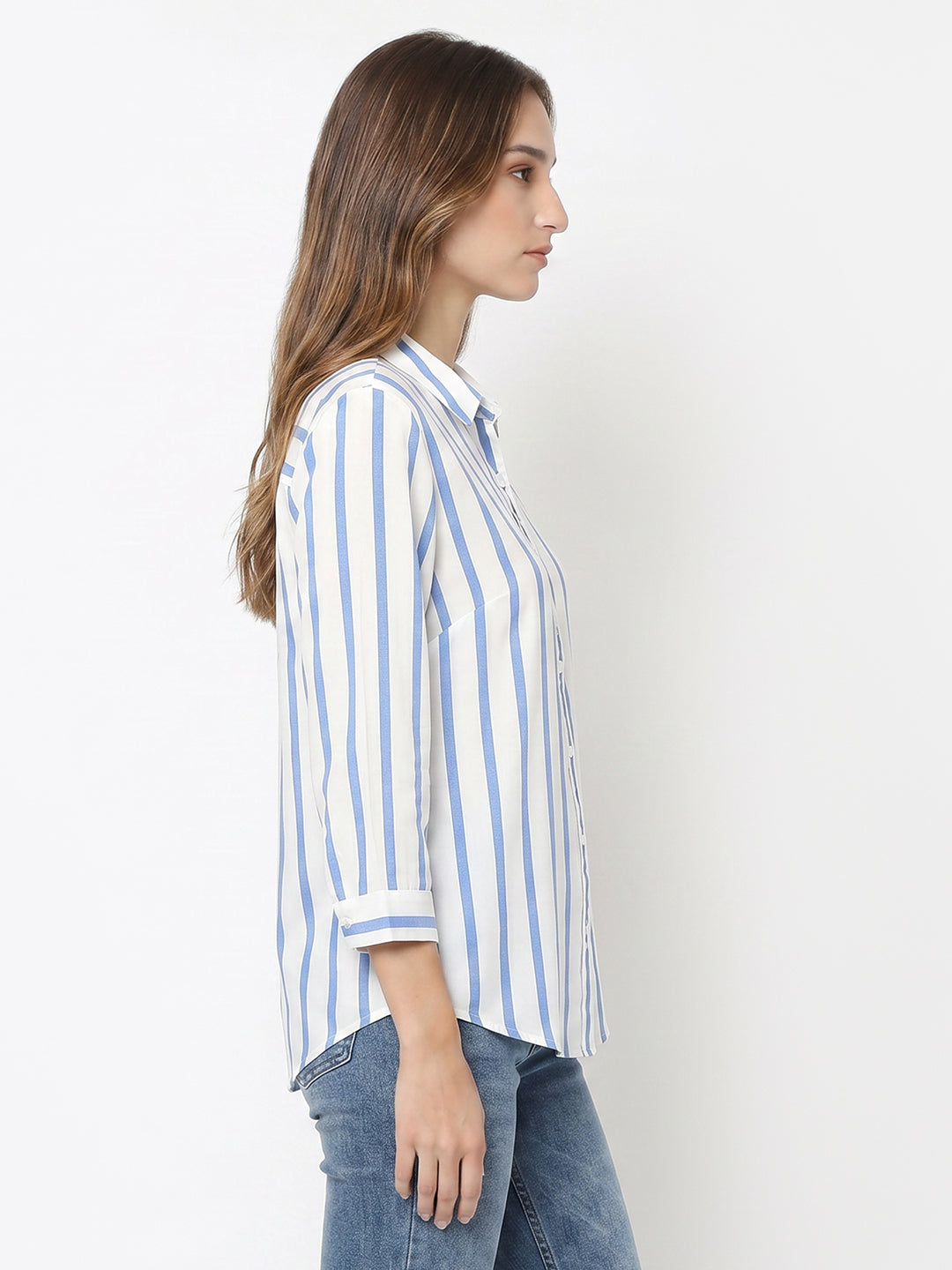 Women White/Blue Stripe Shirt