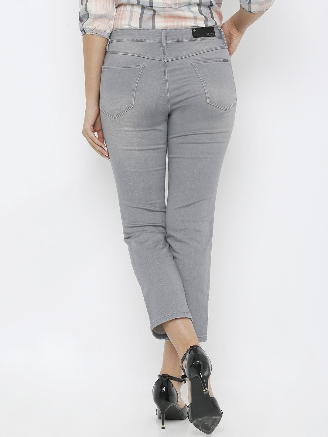 Women Grey Mid-Rise Crop Flare Jeans