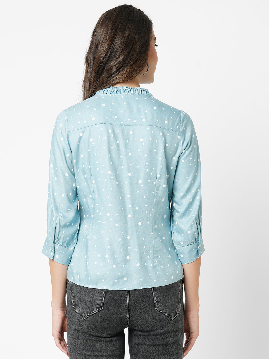 Women Mint Green Polka Dot Shirt Top