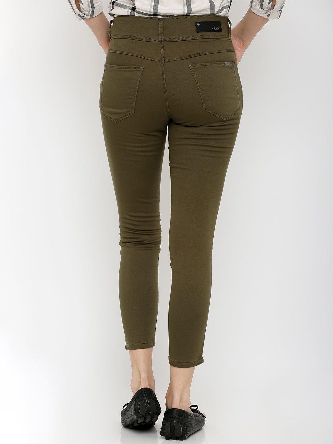 Women Olive Mid-Rise Skinny Crop Length Jeans