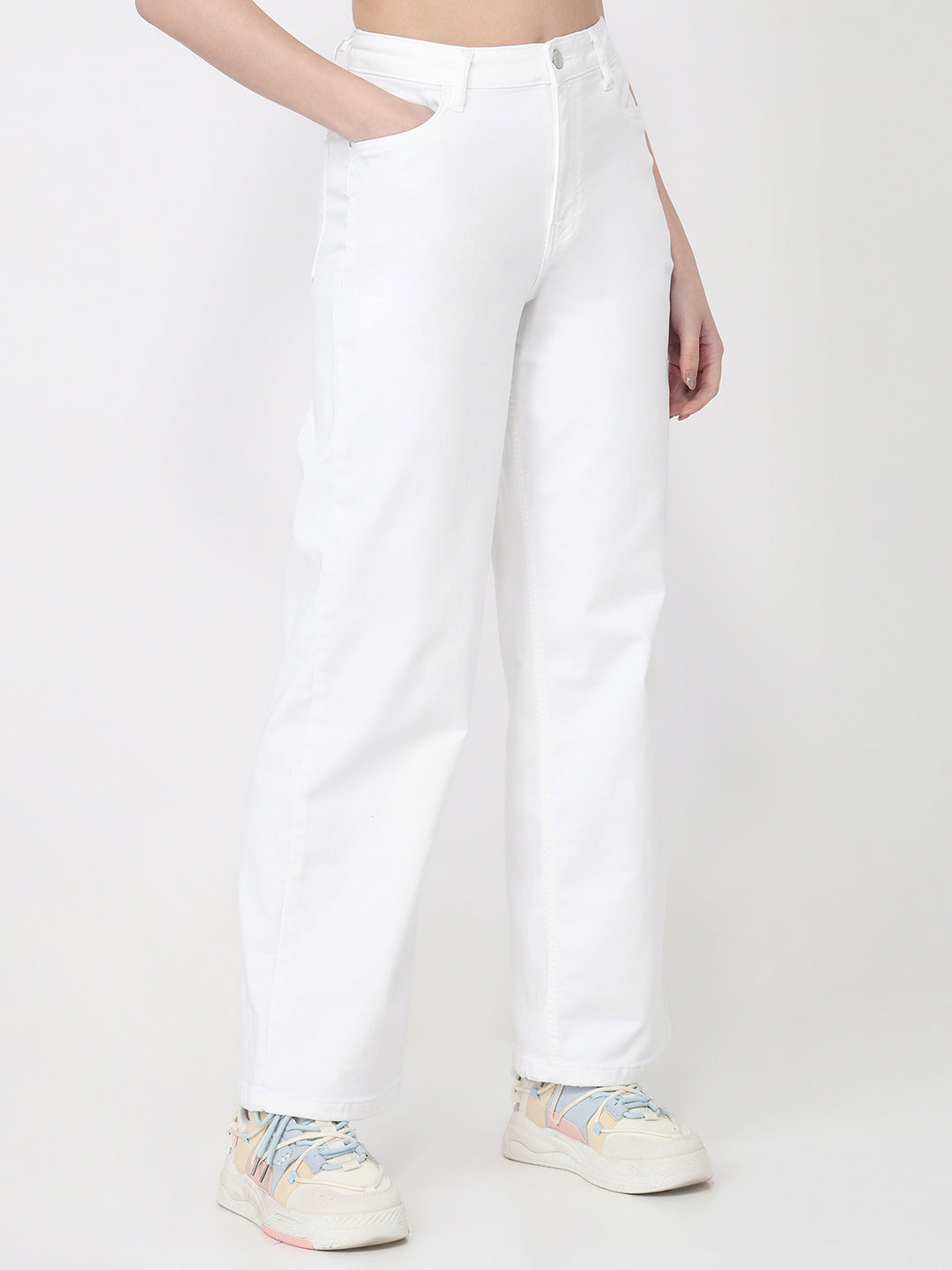 Women White Wide Leg Jeans