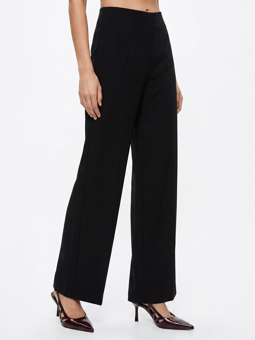 Women Black Super Wide Leg Treggings