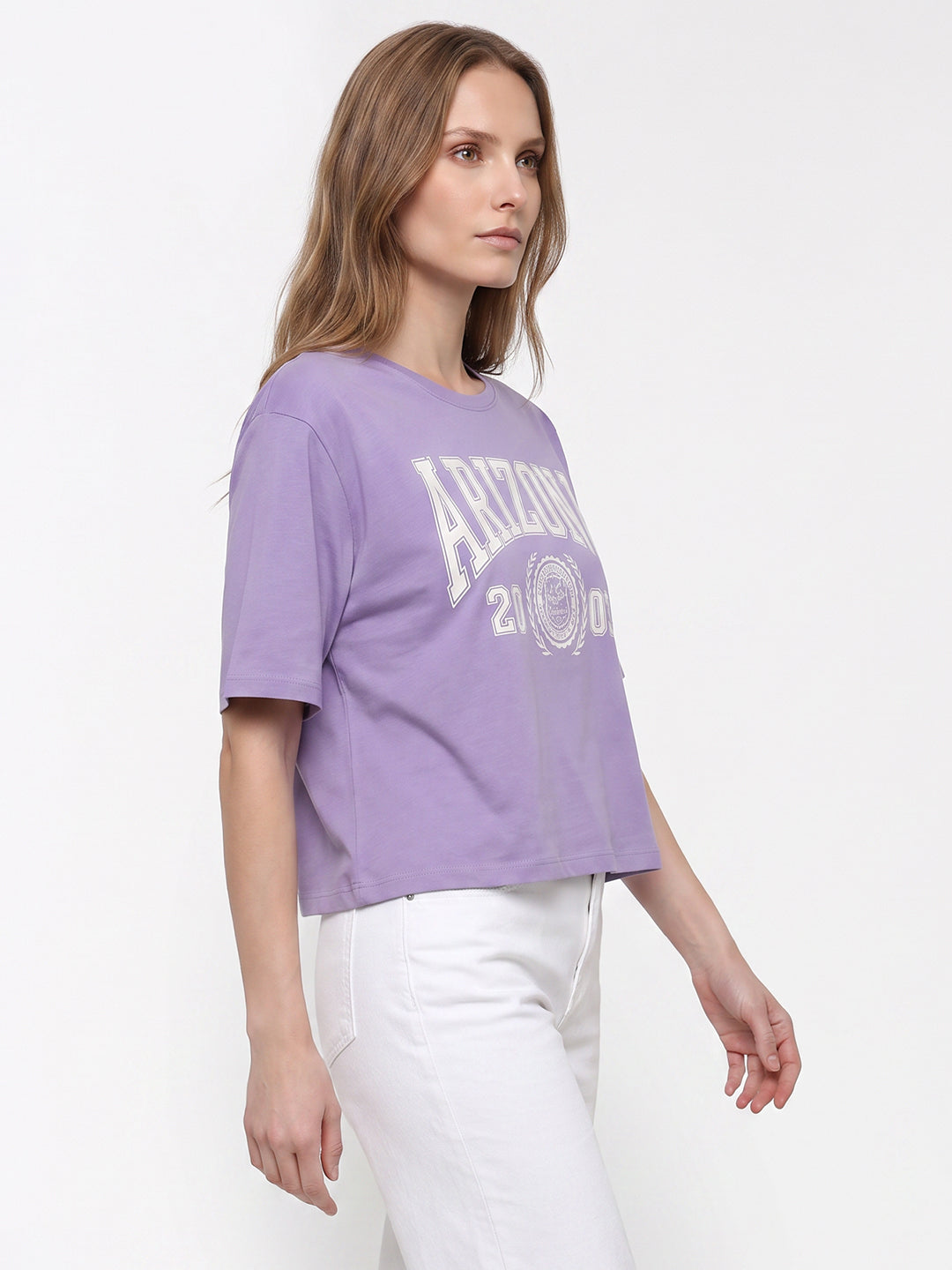 Women Lilac Graphic Crop Tees