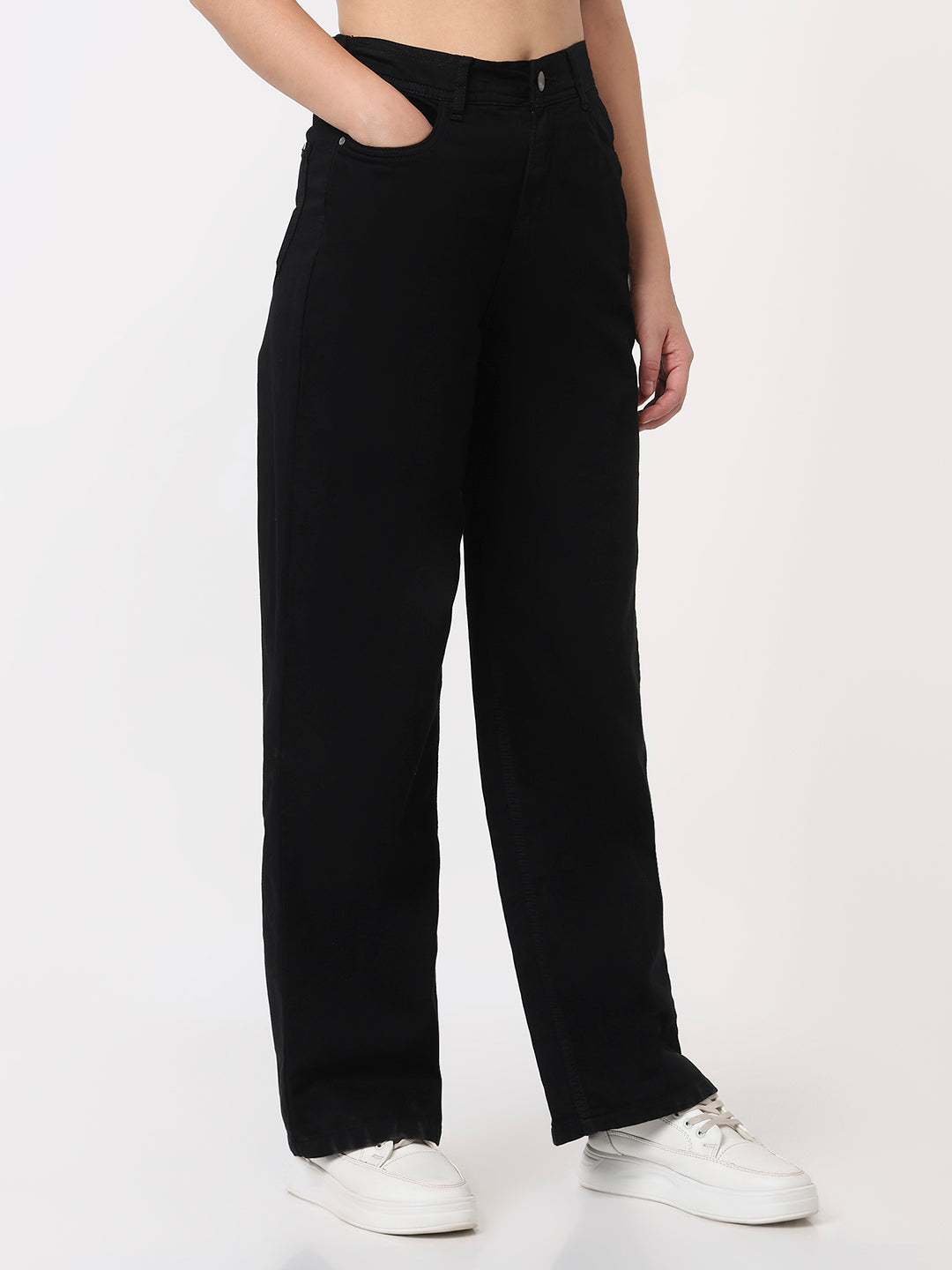 Women Black High-Rise Wide Leg Jeans