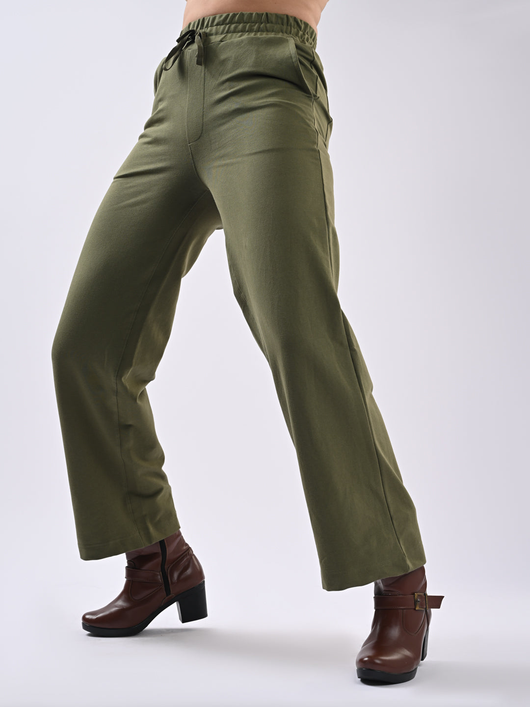 Women Olive Pink Loose Straight Jeans