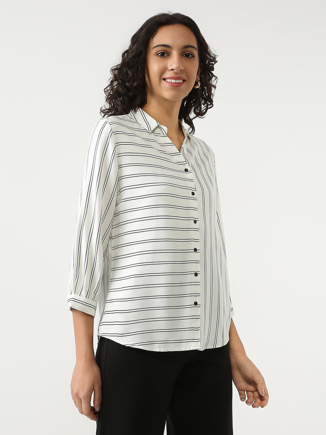 Women White/Black Stripe Shirt