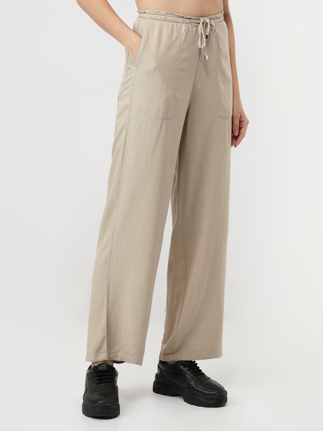 Women Oatmilk Wide Leg Paper Bag